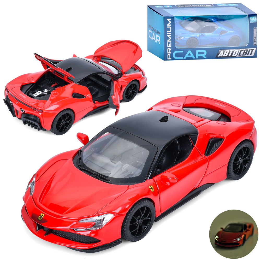 Машина AP-2082 АвтоСвіт,1:32,мет.,інерц.,відчин.двері/капот/багажник,2 кольори,муз.,світло,бат.,кор.