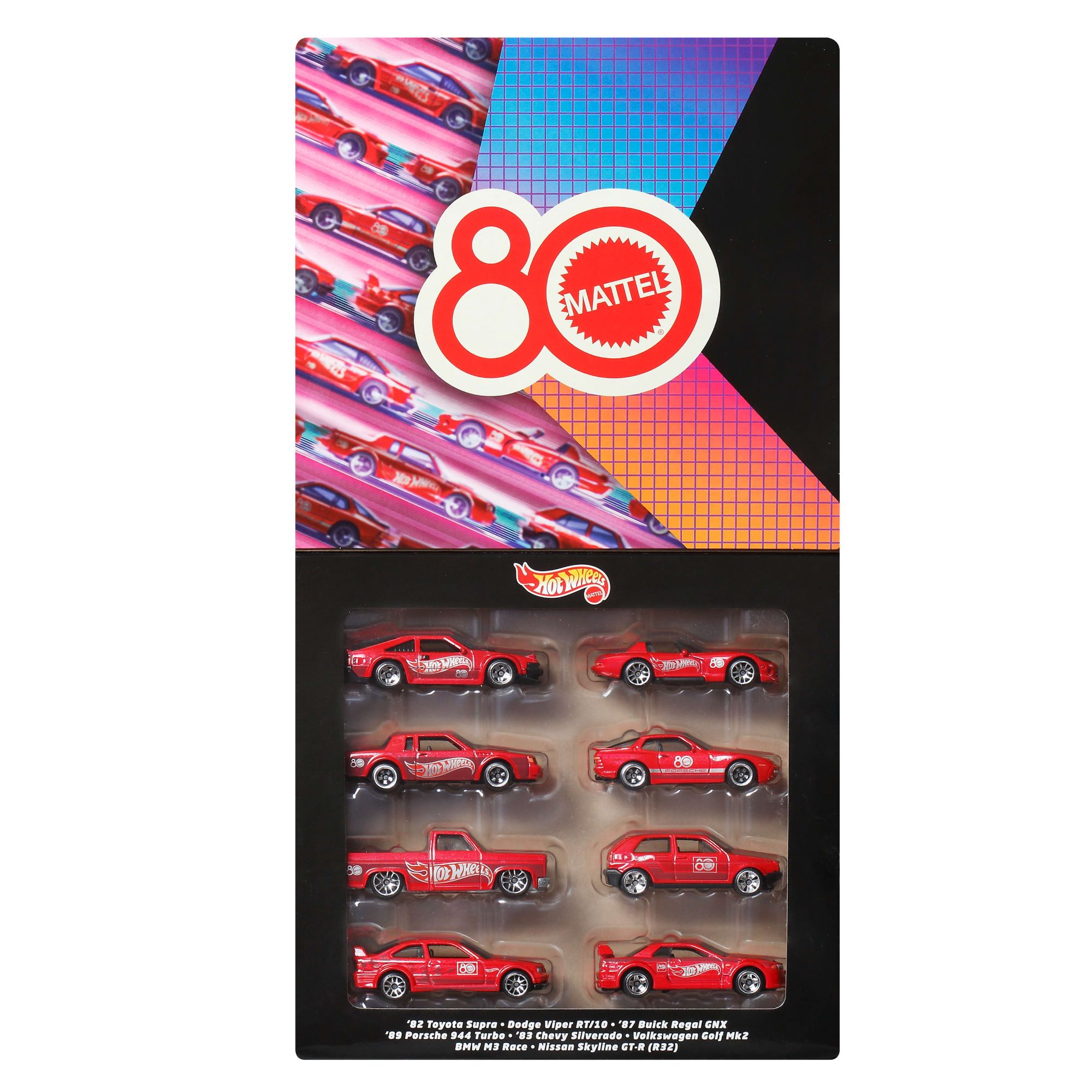 Тематичний набір з 8 машинок "80 років драйву Mattel" Hot Wheels