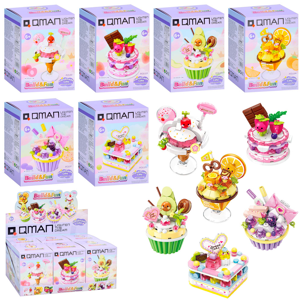 Конструктор Qman 35019 солодощі, від 93дет., 6 видів, кор., 6 шт. в диспл., 28-12,5-16,5 см.