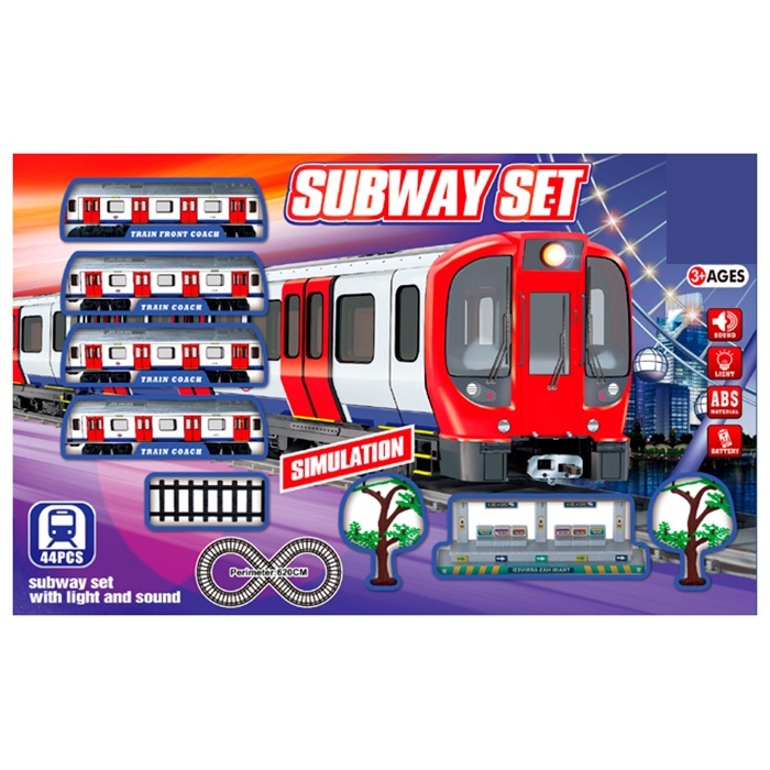 Залізниця JHX5913 локомотив,3 вагони,дерево,дорожні знаки,вокзал,44 дет.,муз.,світло,бат.,кор.,69-42