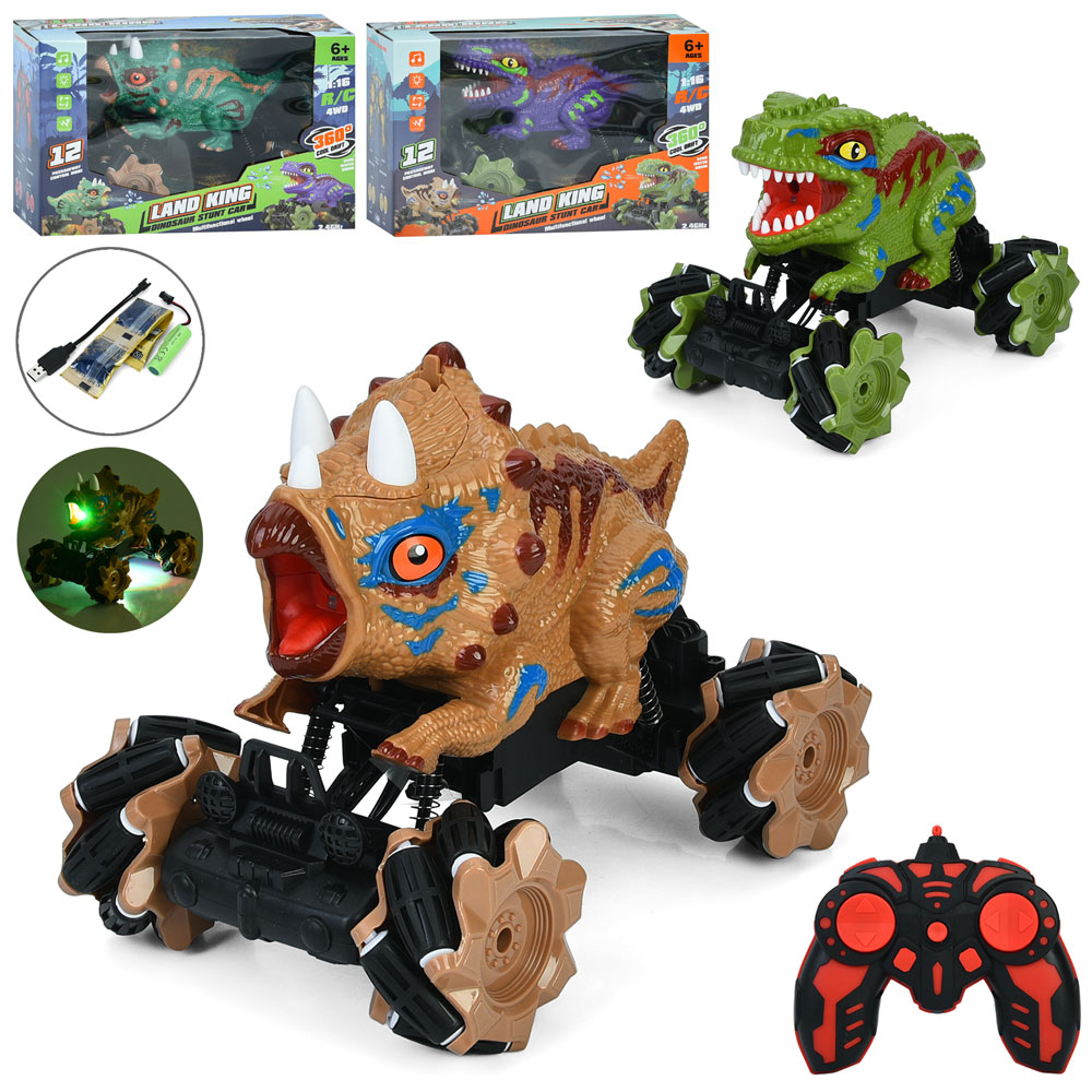 Машина 688-11-22 радіок.2,4G,акум.,1:16,корпус-диноз.,вод.кулі,USB,2види по 2кольори,муз.,світло,кор