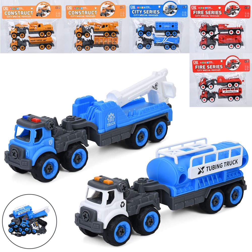 Конструктор CXL900-212-211-210 на шурупах, трейлер 2шт, 27см, 6 видів, у пакеті, 37-28-7см