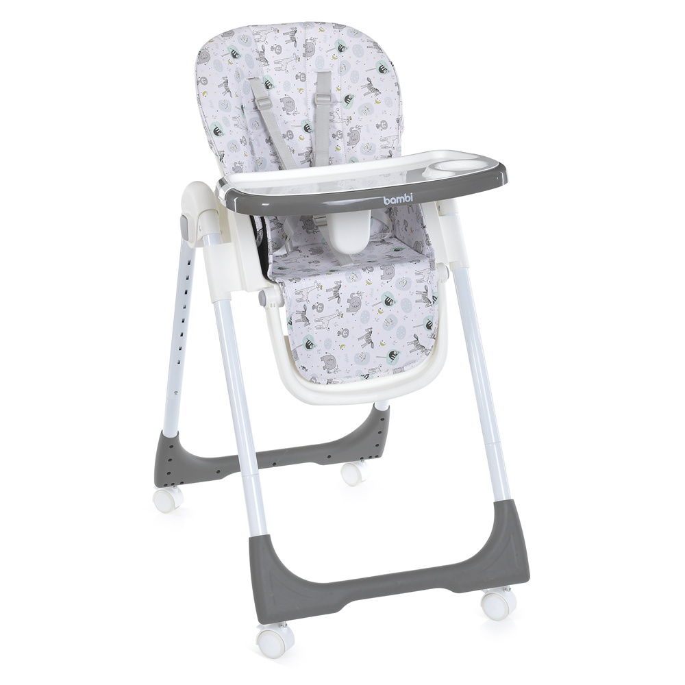 Стільчик M 5673-11 для годування, 5-ти точ., екошкiра, сiрий.
