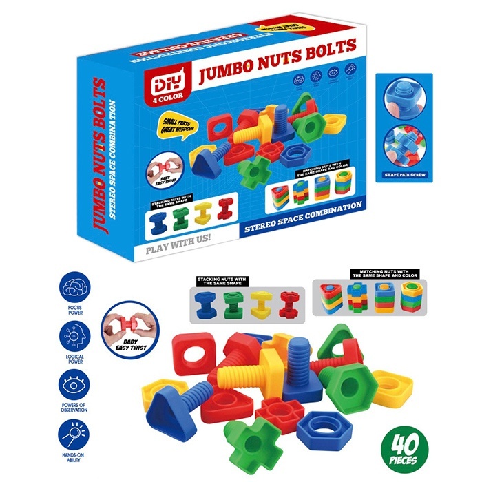 Конструктор B0010 на шурупах, болти, гайки, 40 дет., кор., 22-18-5,5 см.