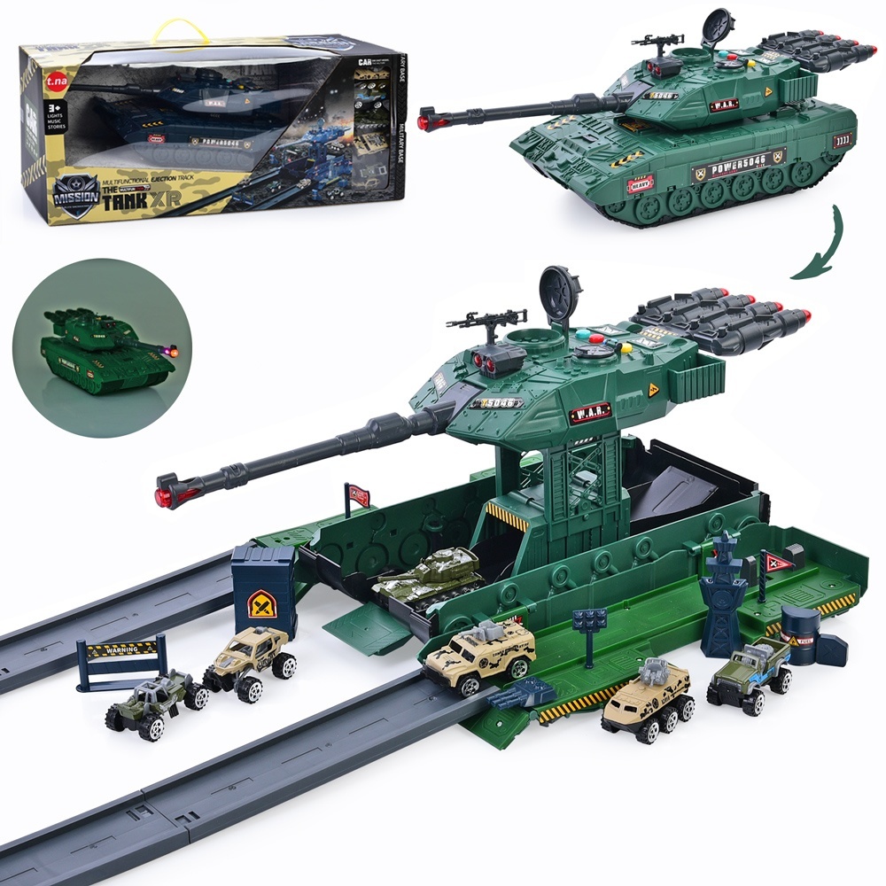 Танк TN-1269-69A 2в1 (військ. база, трек), машинка 6шт.,2 кольори,муз.,світло,бат.,кор.,62-26-18,5см