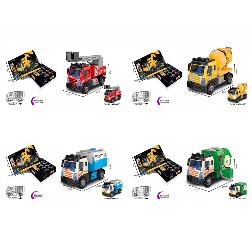 Конструктор 6279A-E-F-J спецтехніка/будтехніка, інерція, гумові колеса,4 види,кор.20-15-4,5см