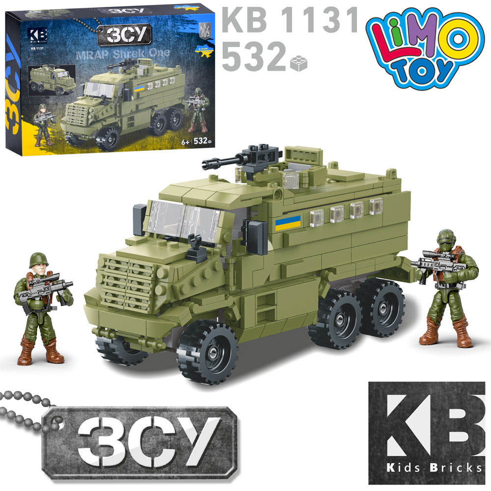 Конструктор KB 1131 військовий, машина, фігурка, 532 дет., кор., 32-22-6 см.