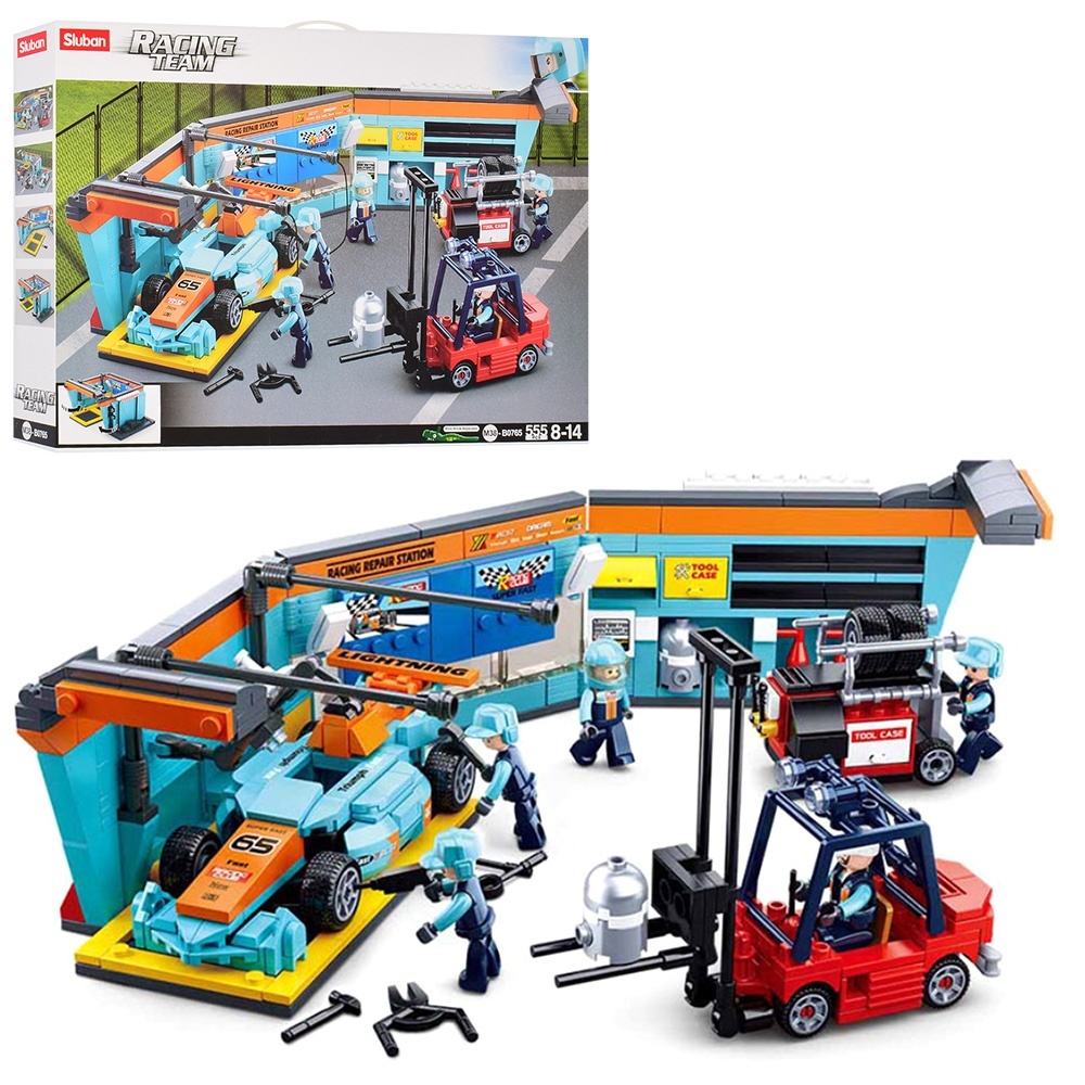 Конструктор SLUBAN M38-B0765 "Racing Team": Станція тех.обслуговування гоночних автомобілів, 555 дет.
