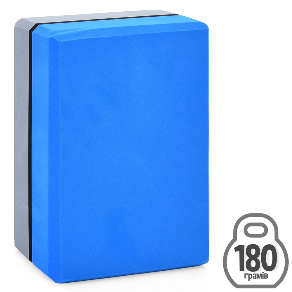 Блок для йоги MS 0858-17-BL  EVA, 23-15-7,5см, сіро-синій, 180-200г
