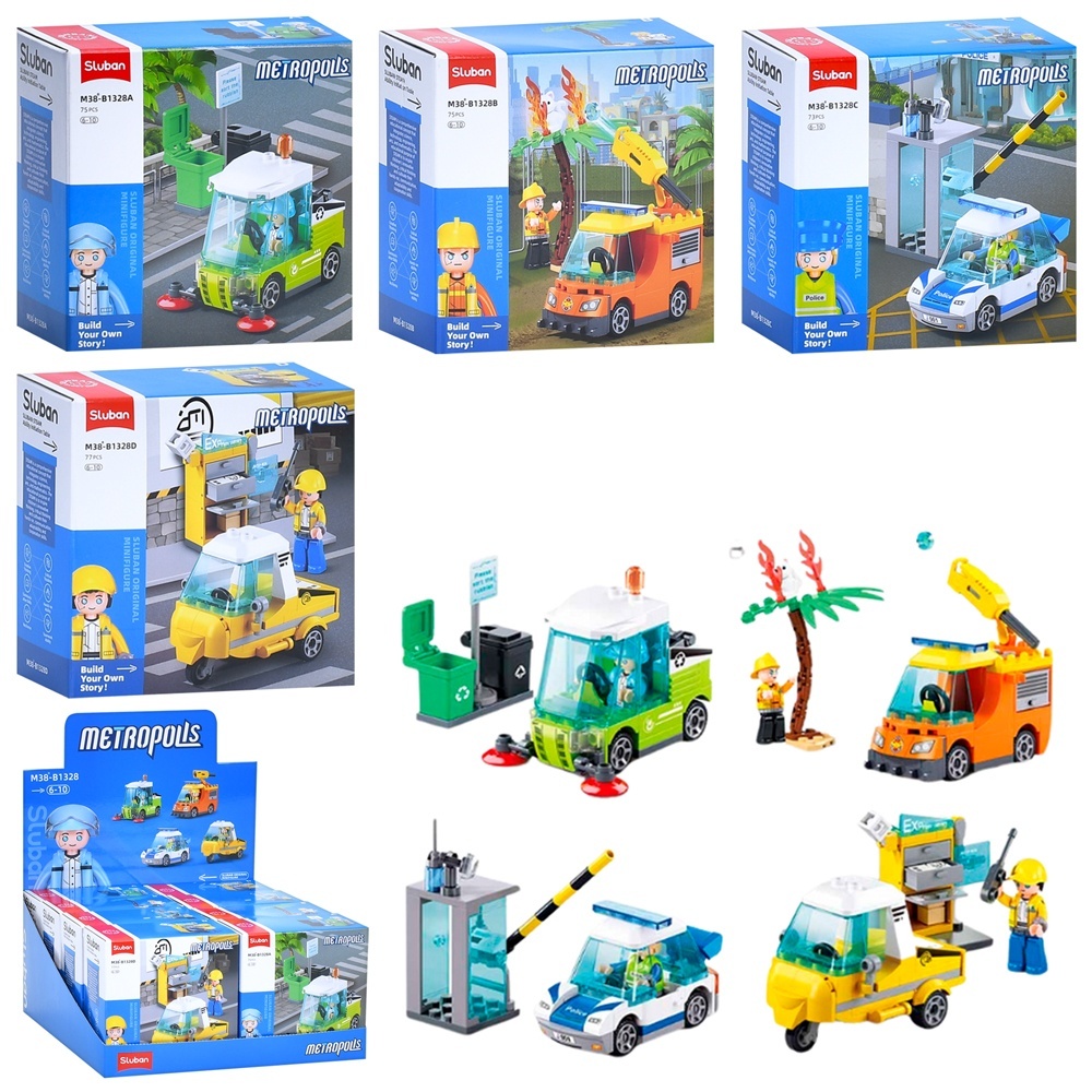 Конструктор SLUBAN M38-B1328 міська серія, машина/спецтехніка, від 73дет.,кор.,8шт.(4 види) в диспл.