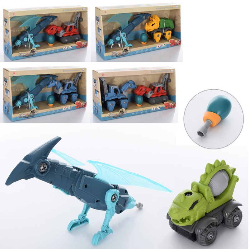 Конструктор QL7121-11C-7316C-7407C-7501C на шурупах, транспорт, динозавр,5видів,кор.,43,5-21-11,5см.