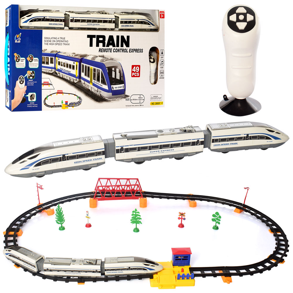 Залізниця 2805Y-2 264см.,радіокер.,локомотив 2шт.,вагон,їде,49предм.,муз.,світло,бат.,кор.,60-29-5см