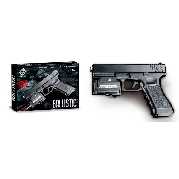 Пістолет Q1B 20см, пластикові кулі, світло, лазер,бат.(табл), кор., 24-16,5-4см