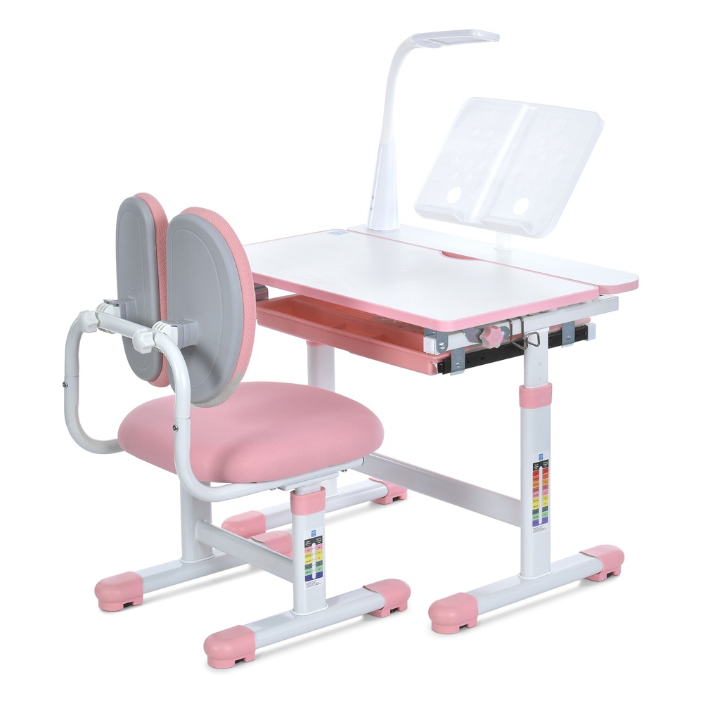 Парта M 6136-8 регул.висота, підставка для книги, лампа, рожевий