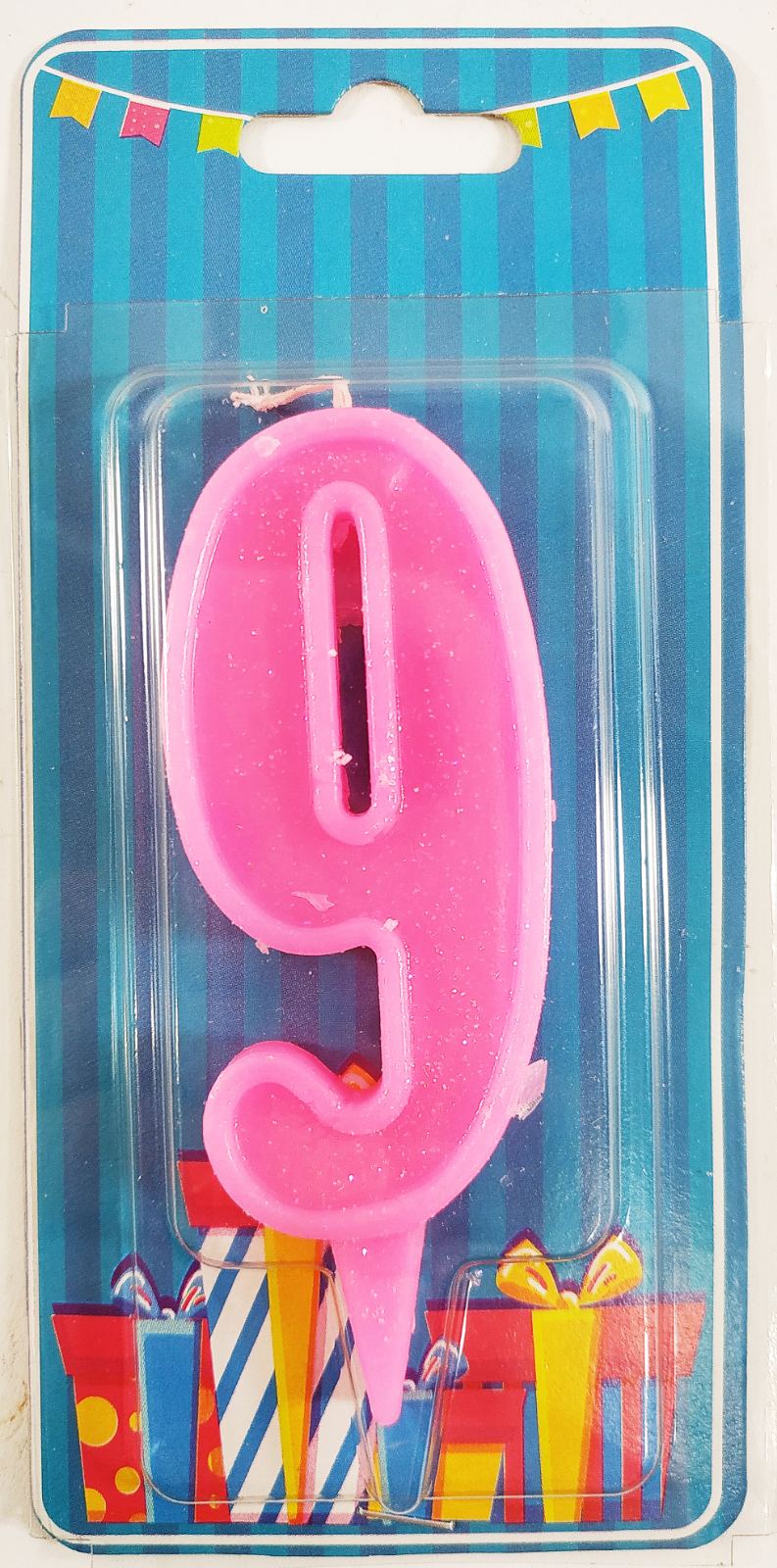 Свічка цифра "9" рожева