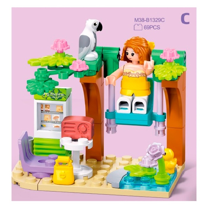 Конструктор SLUBAN M38-B1329C рожева серія, гойдалка, фігурка, 69 дет., кор., 12-12-6 см.