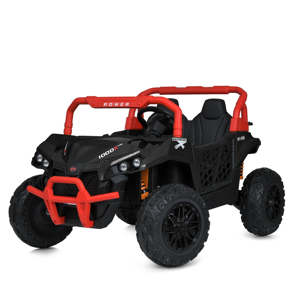 Джип M 5911EBLR-3-2(24V) 1*24V7AH, 2*150W, шкіра, TF, MP3, USB, TF, APP, муз., світло, черв.-чорний.