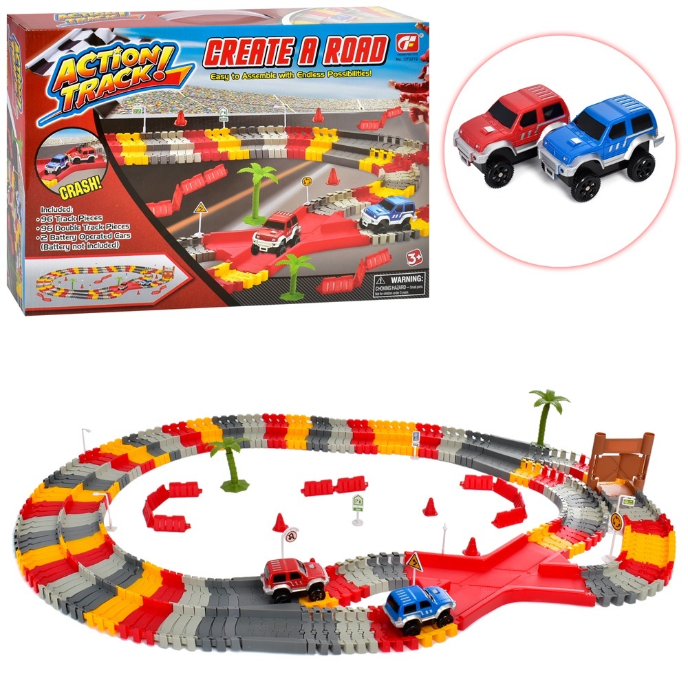 Трек CF2212 2 машинки-їздять, дорожні знаки, 96 дет., бат., кор., 42-30-7см.