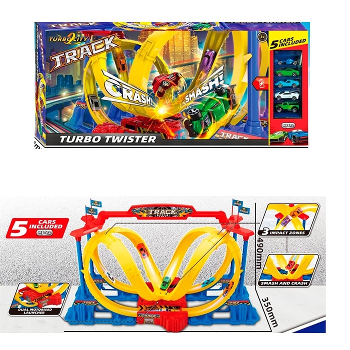 Трек 8195Y запуск машин, машинка 5шт. (метал), бат., кор., 72,5-31,5-11 см.