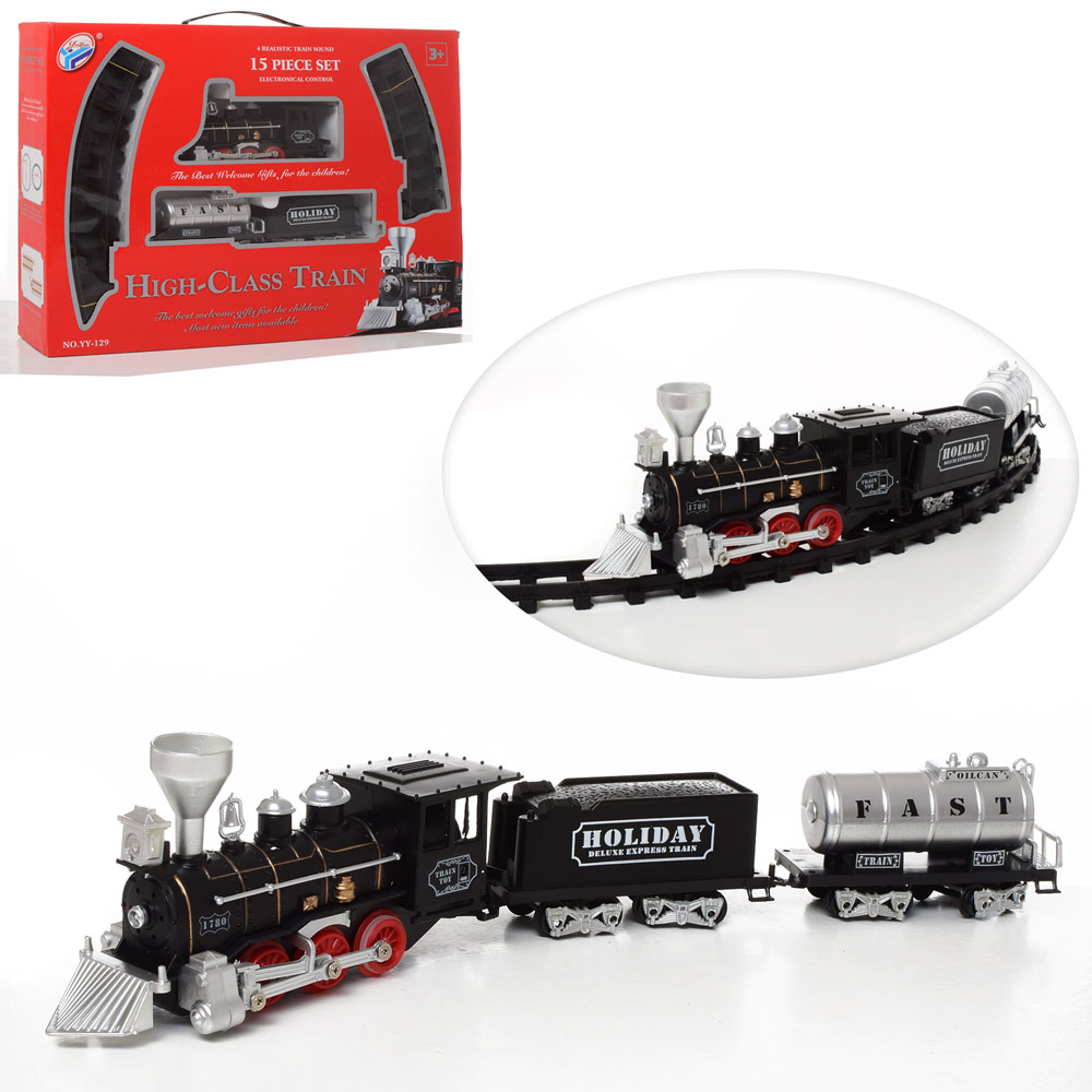 Залізниця YY-129 локомотив, вагон 3 шт., муз., світло, бат., кор., 50-36-8,5 см.