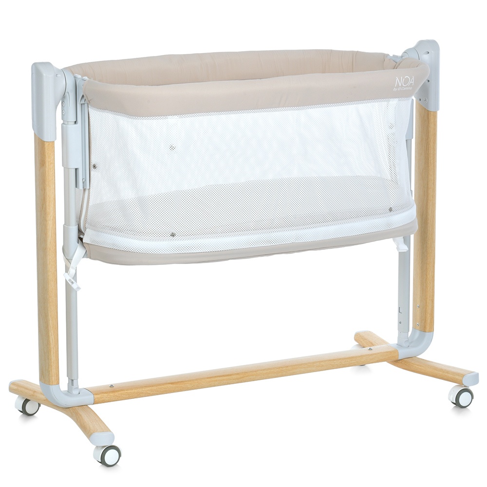 Ліжечко-манеж ME 1125-W NOA Beige дитяче,APP,LED екран,4кол.,матрац,гойдалка,ремені,сумка,дерев.+беж