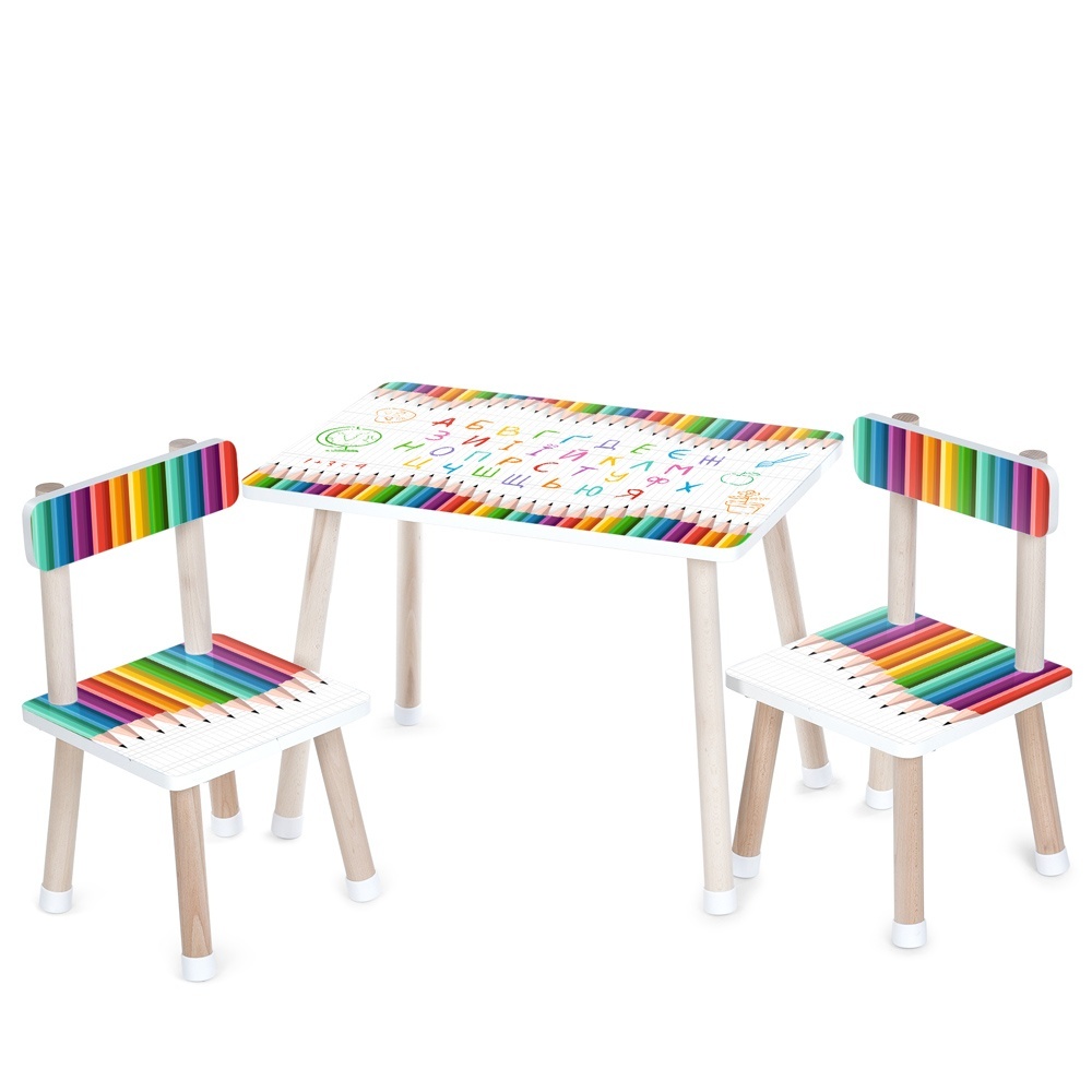 Столик M 501-21 2 стільчика, дерев'яний, укр.абетка, олівці