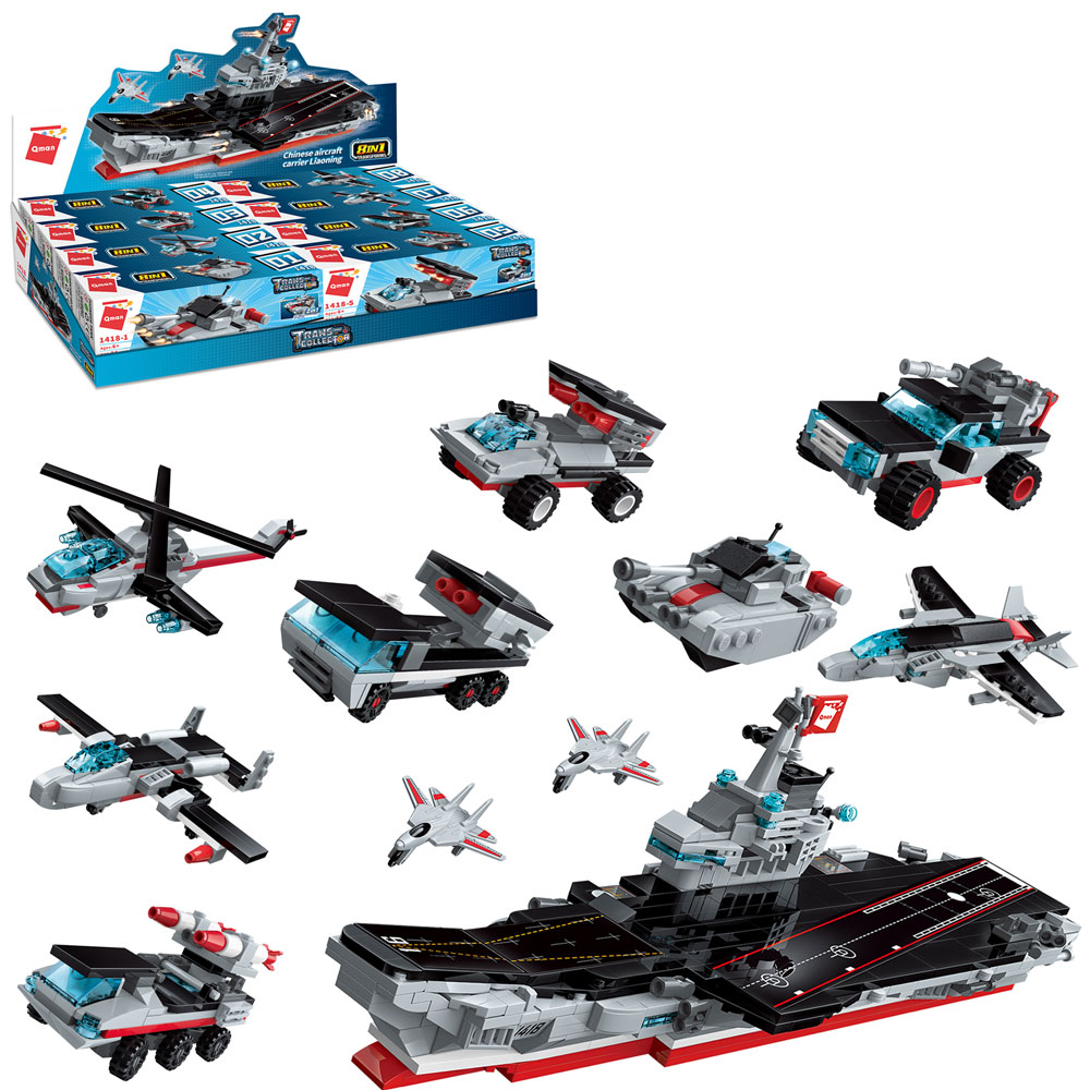 Конструктор Qman 1418 військовий транспорт, від 74дет., 8шт. (8видів) в диспл., 43-10-19,5см.