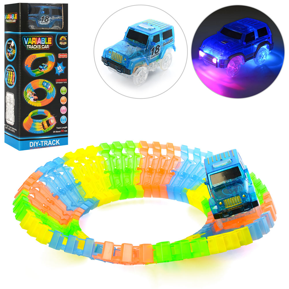 Трек GD-49A світиться в темряві, машинка-світло, 49 дет., бат., кор., 10,5-25-5,5 см.