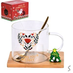 Чашка новорічна на бамбуковій підставці з ложкою "Christmas Magic" 250мл R100361
