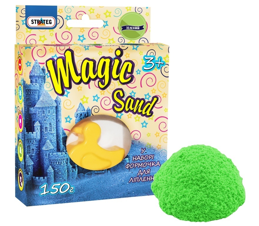 Magic sand зеленого кольору, з формочкою 0,150 кг, у кор-ці 14см-11см-3,2см