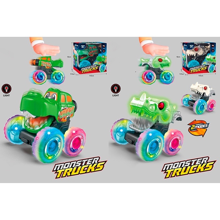 Машина 17876-77 13см, заводна/на запуску, корпус-динозавр,світло,2 види/мікс кольорів,на бат.,в кор.