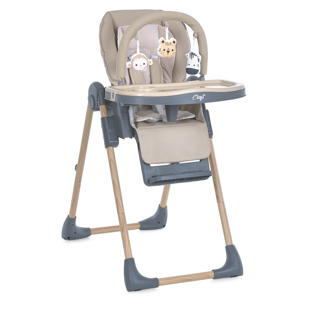 Стільчик ME 1115-W CRAFT Beige для годування, 5-точ. ремені, матрац, 2 колеса, шкір., бежевий.