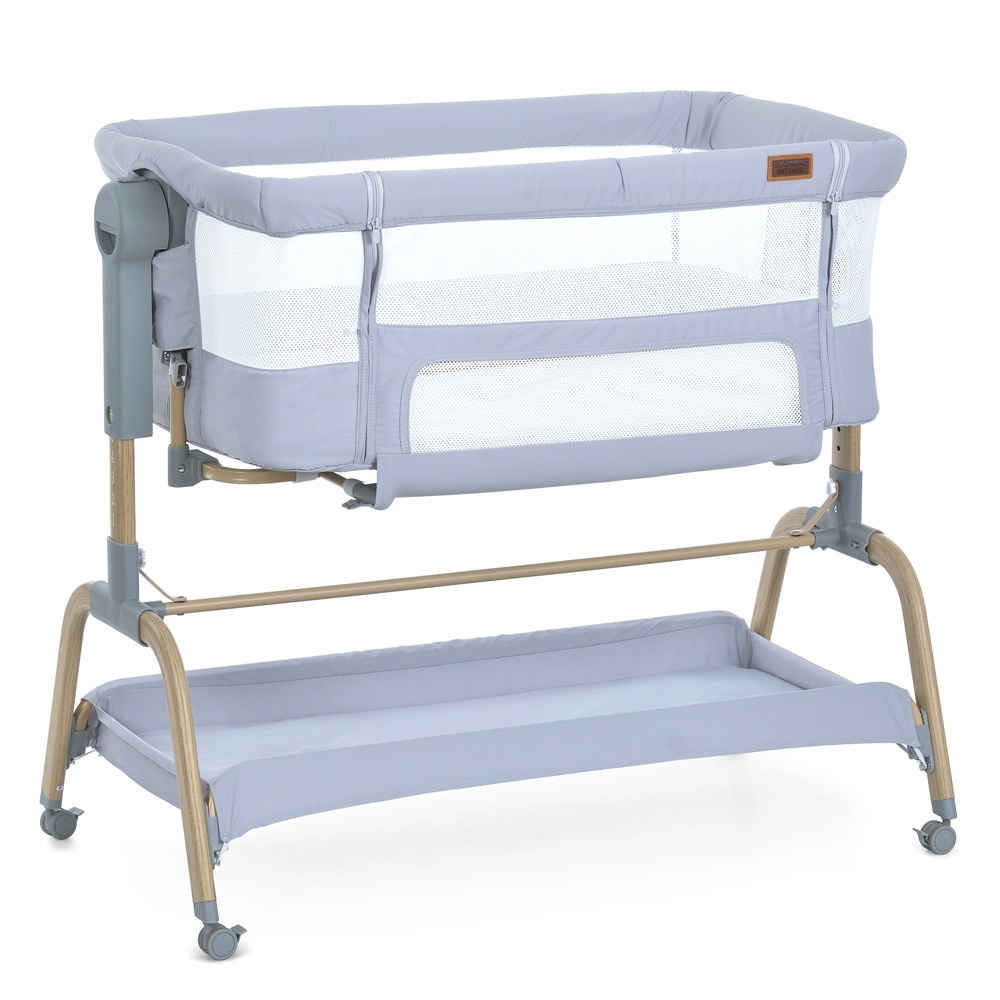 Приставне ліжко ME 1180-W INTENSE Gray з функцією заколисування,дитяче,4колеса,матрац,гойдалка,сірий