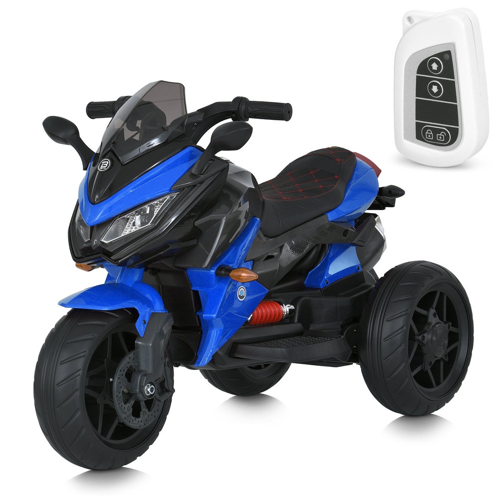 Мотоцикл M 4274ELR-4 радіокер, 2 мотори 35W, 1 акум.12V9AH, MP3, TF,USB,EVA,муз.,світло,шкіра,синій