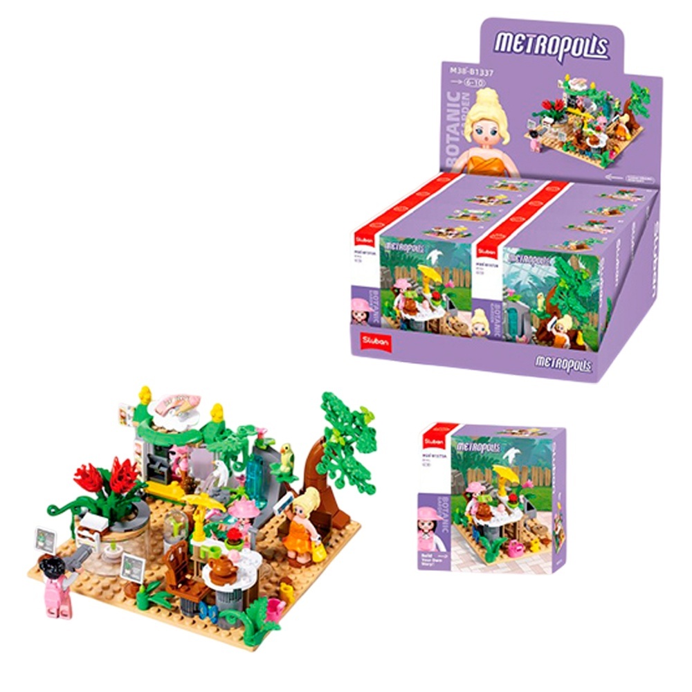 Конструктор SLUBAN M38-B1373 рожева серія,ботанічний сад,від 71дет.,фігурка,кор.,8шт.(4види)в диспл.