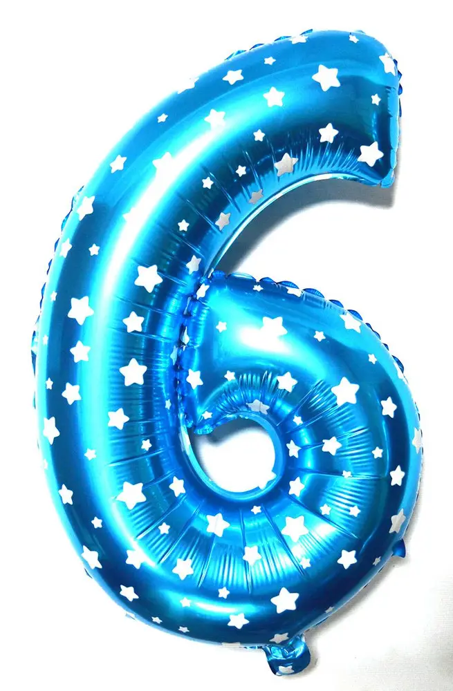 Фольгована цифра "6" блакитна, висота 65 см