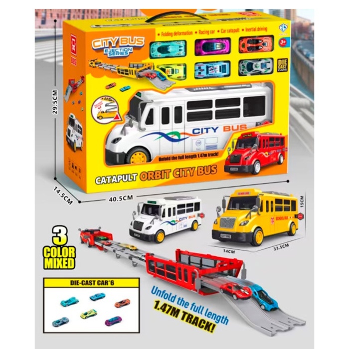 Набір машинок 8901 інерц.,автобус (33,5см, інерц, 2в1 трек),машинки 6шт 7см (метал),3 кольори,в кор.