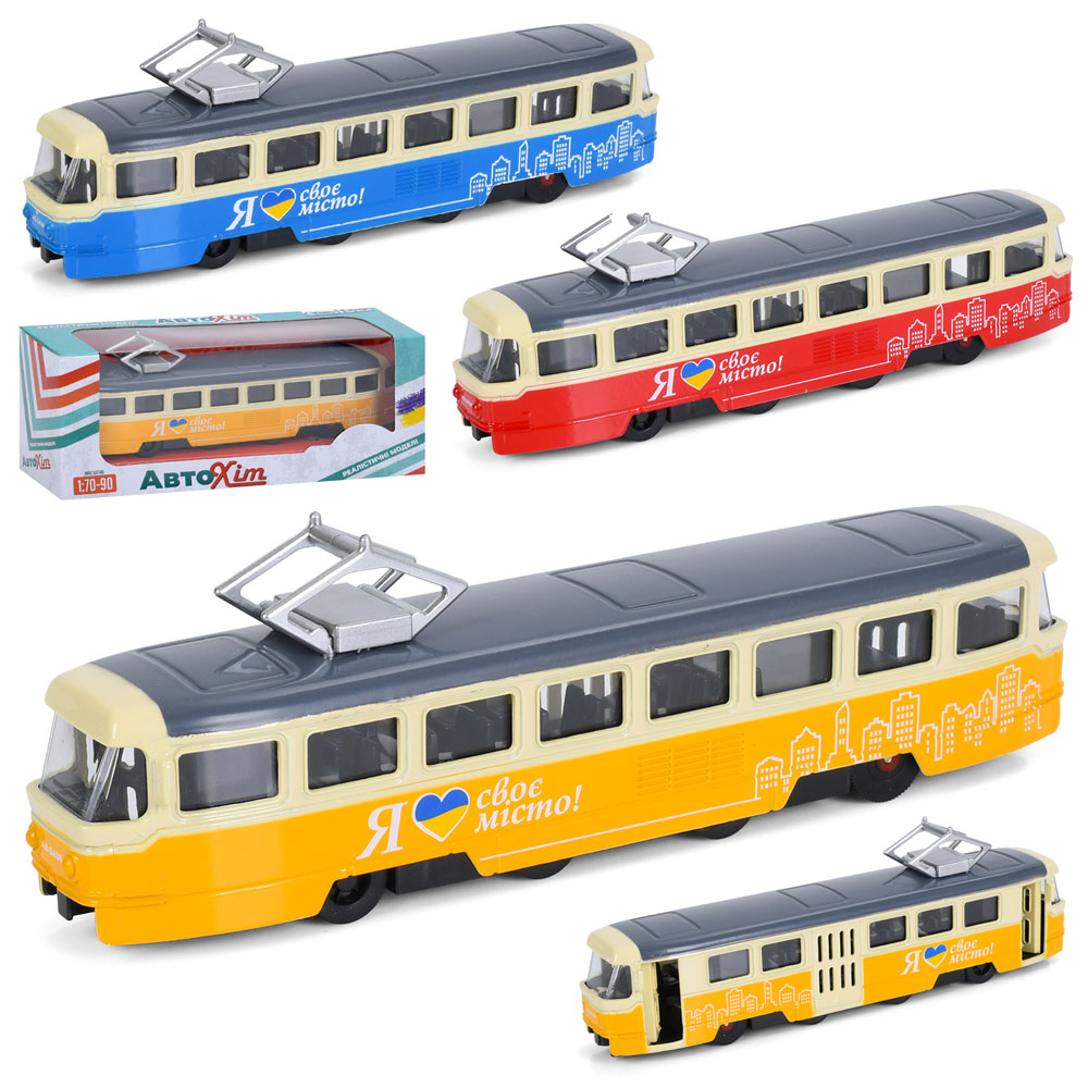 Трамвай M 5660 метал1:70-90,інерія,відчиняються двері, 3кольори,кор,19,5-7,5-5,5см