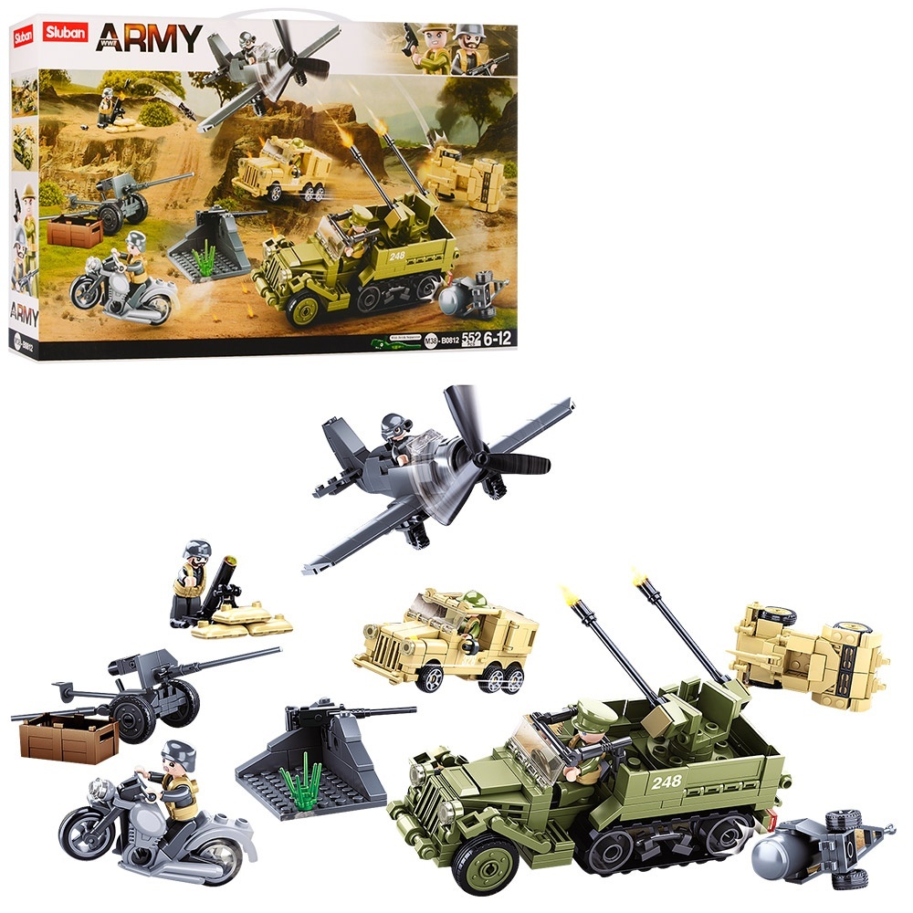 Конструктор SLUBAN M38-B0812 "Army": військовий транспорт, фігурки, 552 дет., кор., 48-29-7 см.