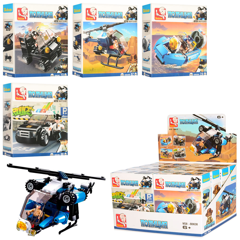 Конструктор SLUBAN M38-B0638 поліція, трансп., фігурка, від 73 дет., 8 шт. (4 види) в диспл., 28,5-1