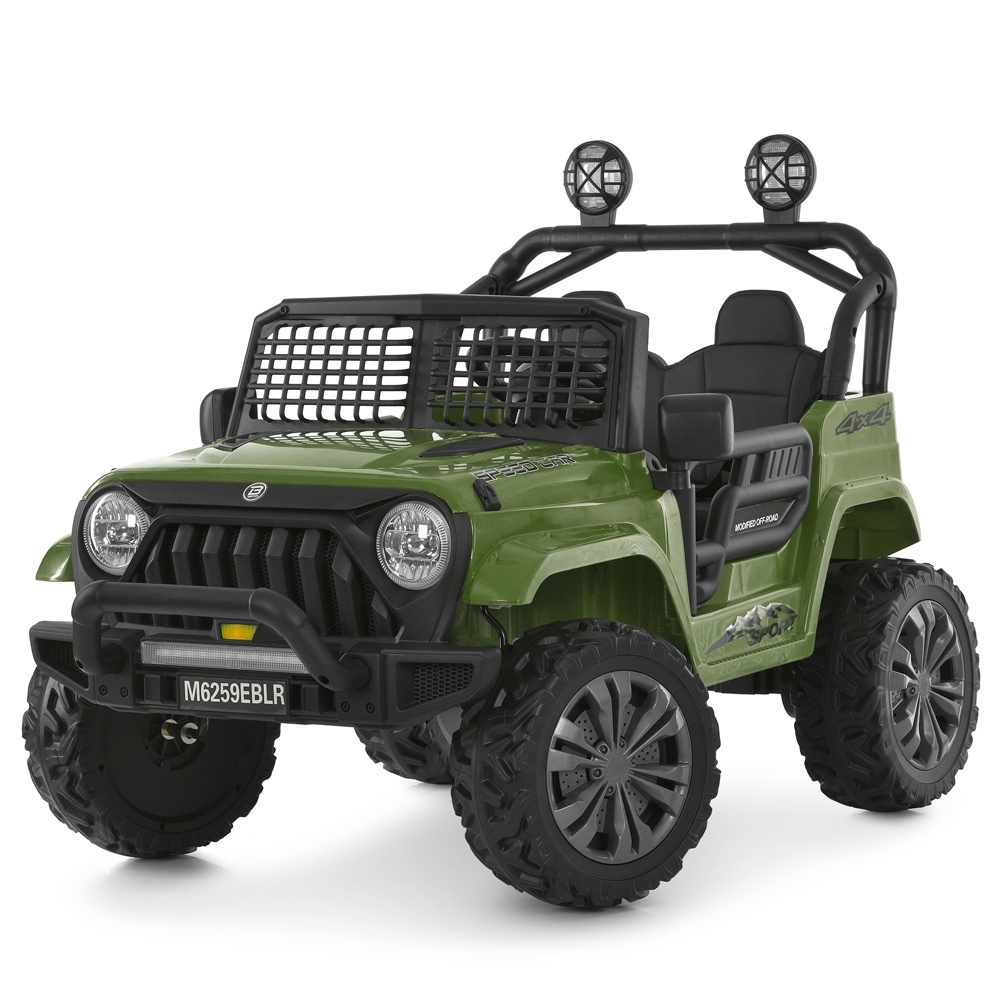 Джип M 6259EBLR-10(24V) радіок2,4G,2мотор35W,1акум24V7AH,BT,MP3,USB,TF,EVA,муз,світло,шкіра,тем-зел.