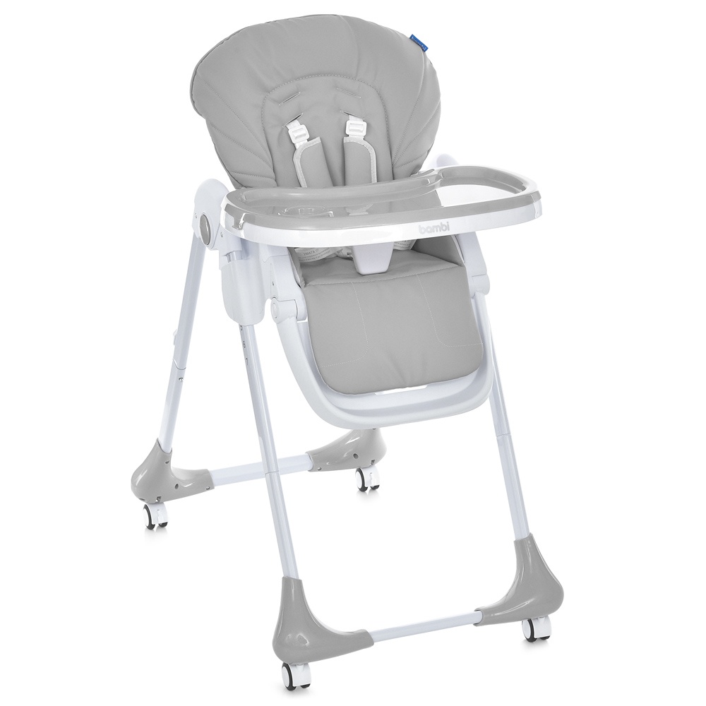 Стільчик M 3233L Light Gray для годування,3полож. спинки та підніжки,4колеса,корзинка,екошкіра,сірий