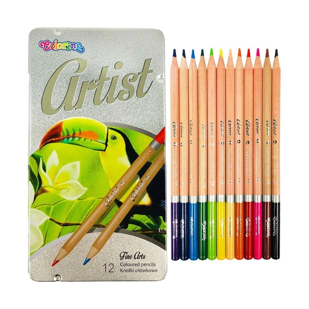 Олівці кольорові premium, серія Artist, 12 кол. в метал.коробці /12/