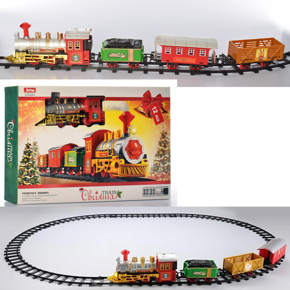 Залізниця 1369 75см./105-75см., локомотив, 3 вагони, 12 дет., муз., світло, бат, кор., 42-28,5-6см.