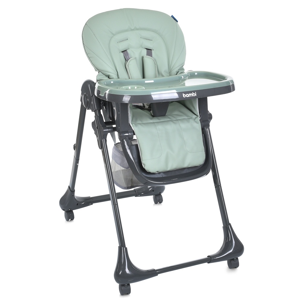 Стільчик M 3233L-G Jade Green для годув.,3 полож.спинки та підніжки ,4 колеса,кошик,екошкіра,зелений