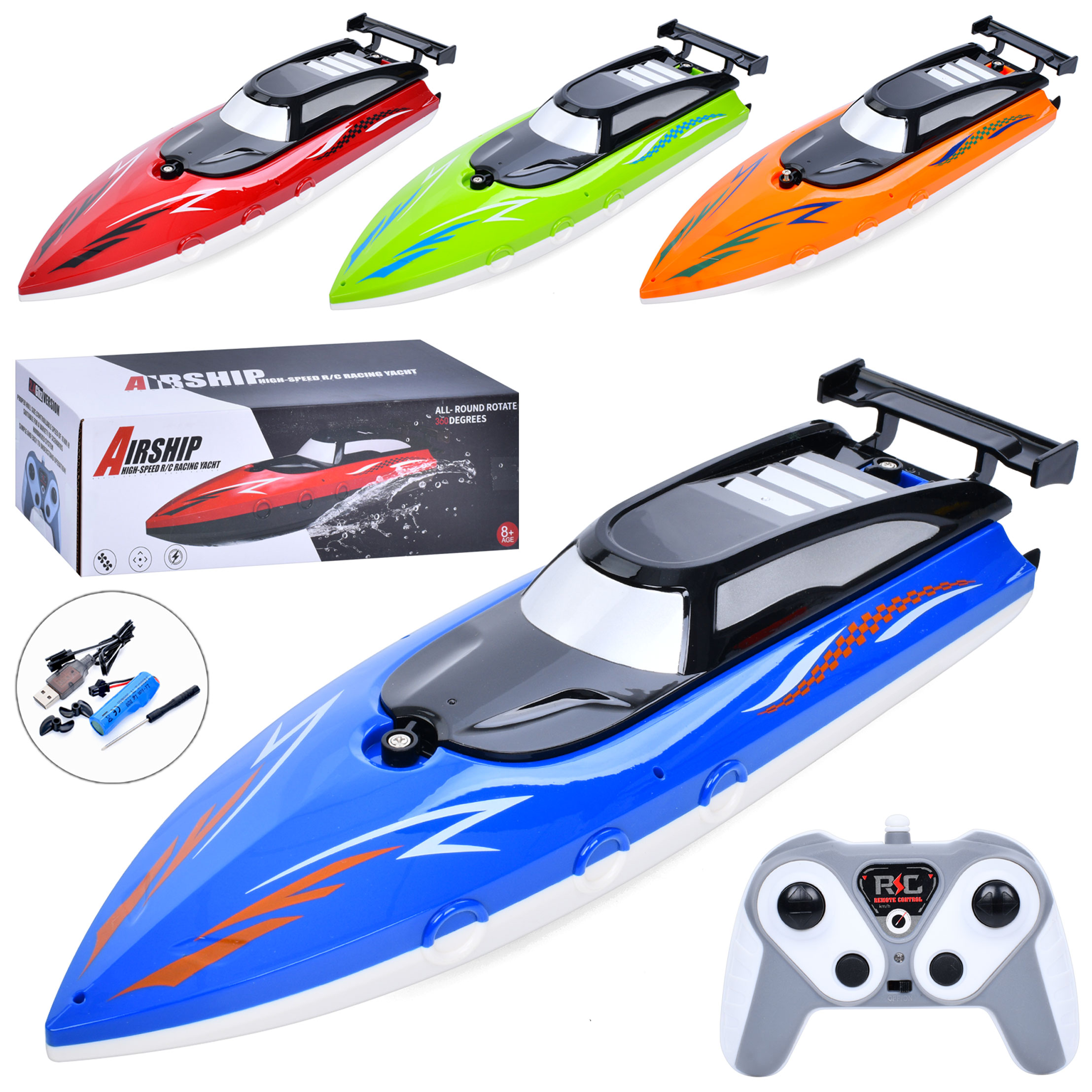 Катер A3502-2 радіокер. 2,4G, акум, USB, 4 кольори, світло, кор., 33,5-14-11,5 см.