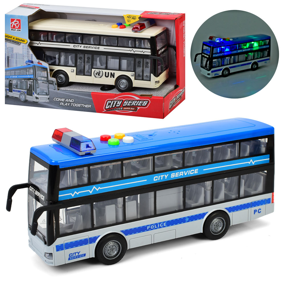 Автобус RJ5514AC  інерція,двоповерховий, 28см, 1:16, відчиняються двері, звук,світло,2 види