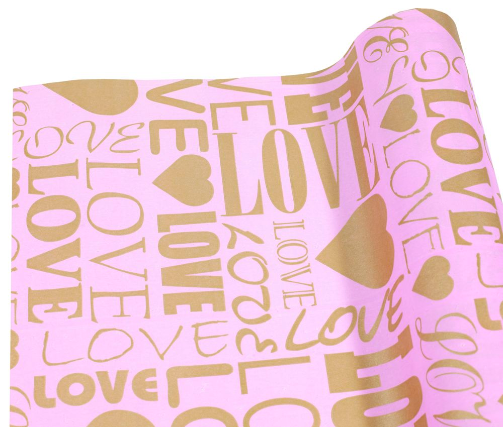 Крафт папір "LOVE " золотий  шрифт на рожевому  0,7х8м 70гр.