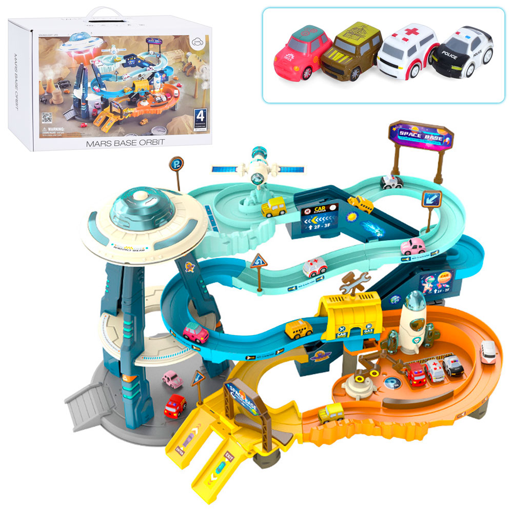 Гараж T905A космодром, машинка 4 шт., косм. корабель 3 шт., муз., світло, бат., кор., 42,5-28-14 см.