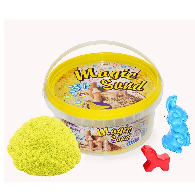 Magic sand жовтого кольору з ароматом банану у відрі 0,350 кг